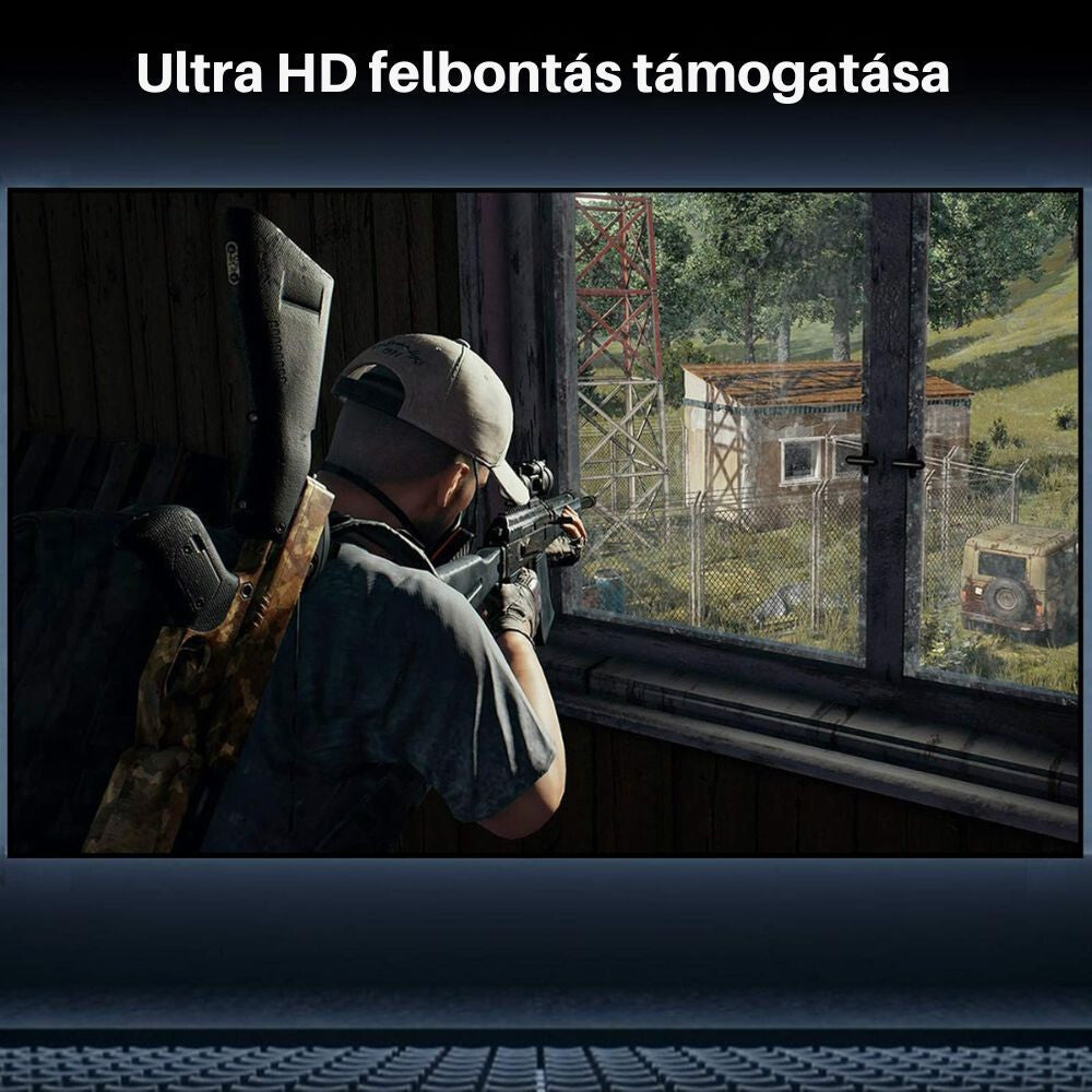 TESmart 4K HDMI mátrix kapcsoló Ultra HD képe, akciójáték jelenet a kijelzőn
