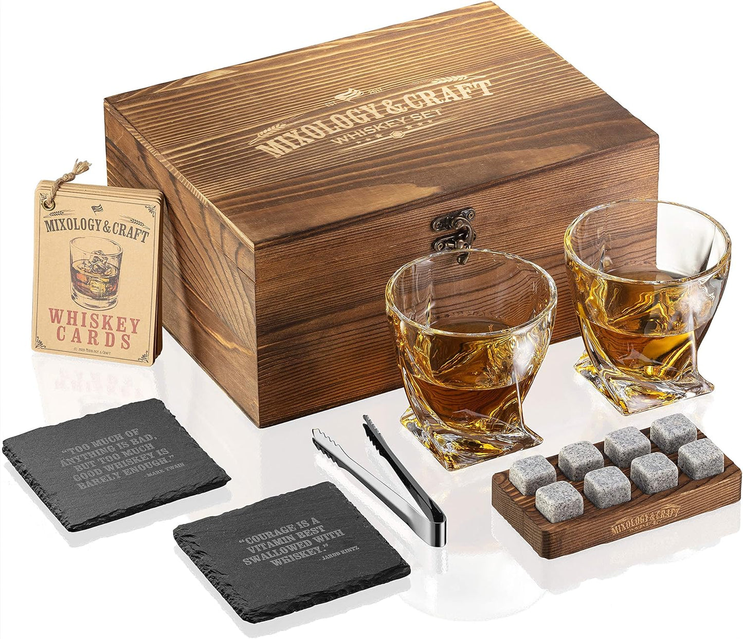 Prémium Whisky Szett 15 Részes - Kristály Poharakkal, Whisky Kövekkel és Bár Kiegészítőkkel