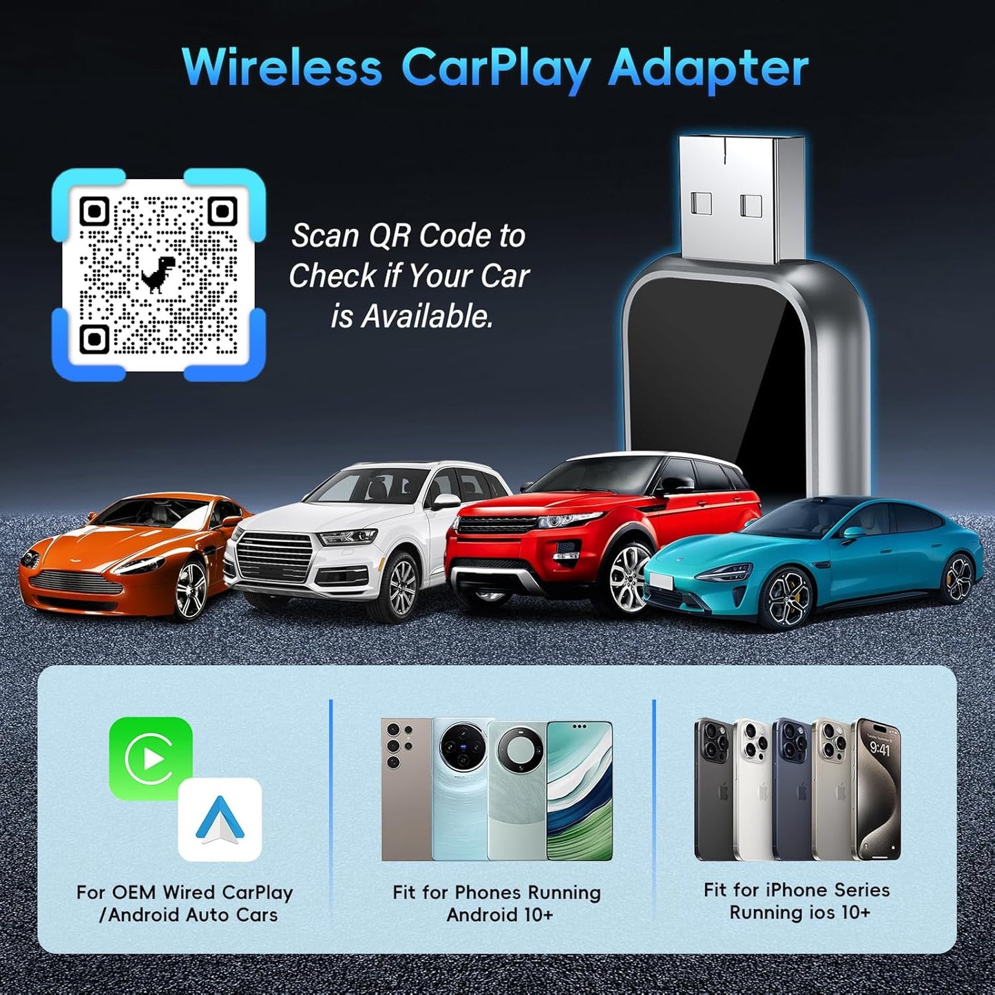 2 az 1-ben Wireless CarPlay és Android Auto Adapter – Vezeték nélküli autós kapcsolat egyszerűen