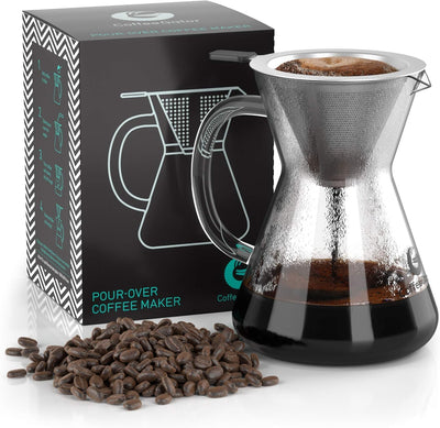 Pour Over Kávékészítő 800ml - Üveg Kanna Fém Szűrővel, Kézi Filteres Kávéfőző