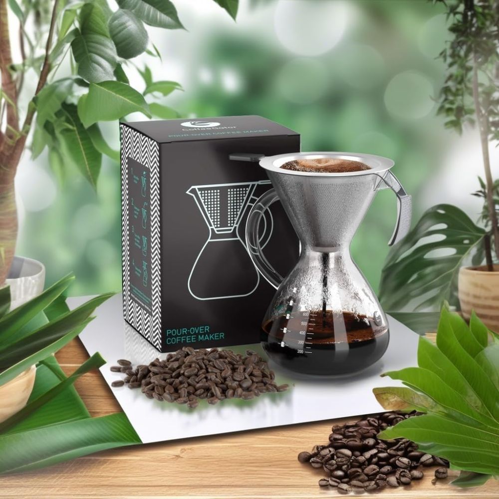 Pour Over Kávékészítő 800ml - Üveg Kanna Fém Szűrővel, Kézi Filteres Kávéfőző