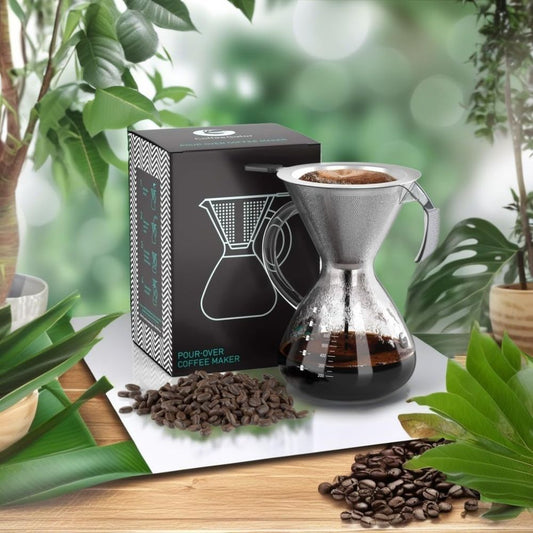 Pour Over Kávékészítő 800ml - Üveg Kanna Fém Szűrővel, Kézi Filteres Kávéfőző