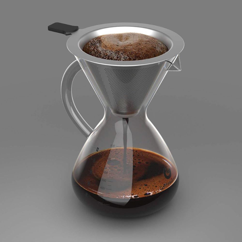 Pour Over Kávékészítő 800ml - Üveg Kanna Fém Szűrővel, Kézi Filteres Kávéfőző
