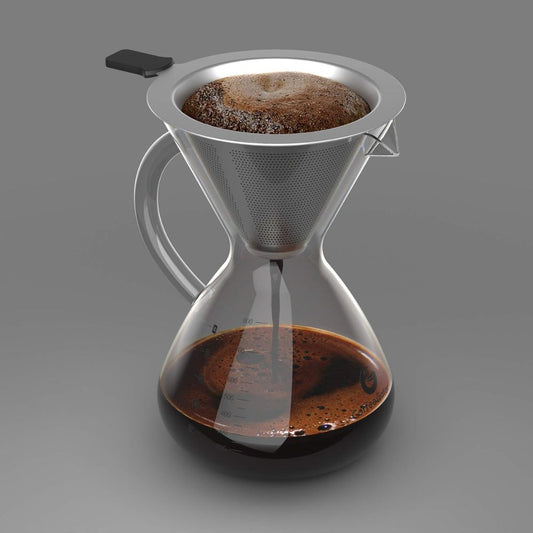 Pour Over Kávékészítő 800ml - Üveg Kanna Fém Szűrővel, Kézi Filteres Kávéfőző