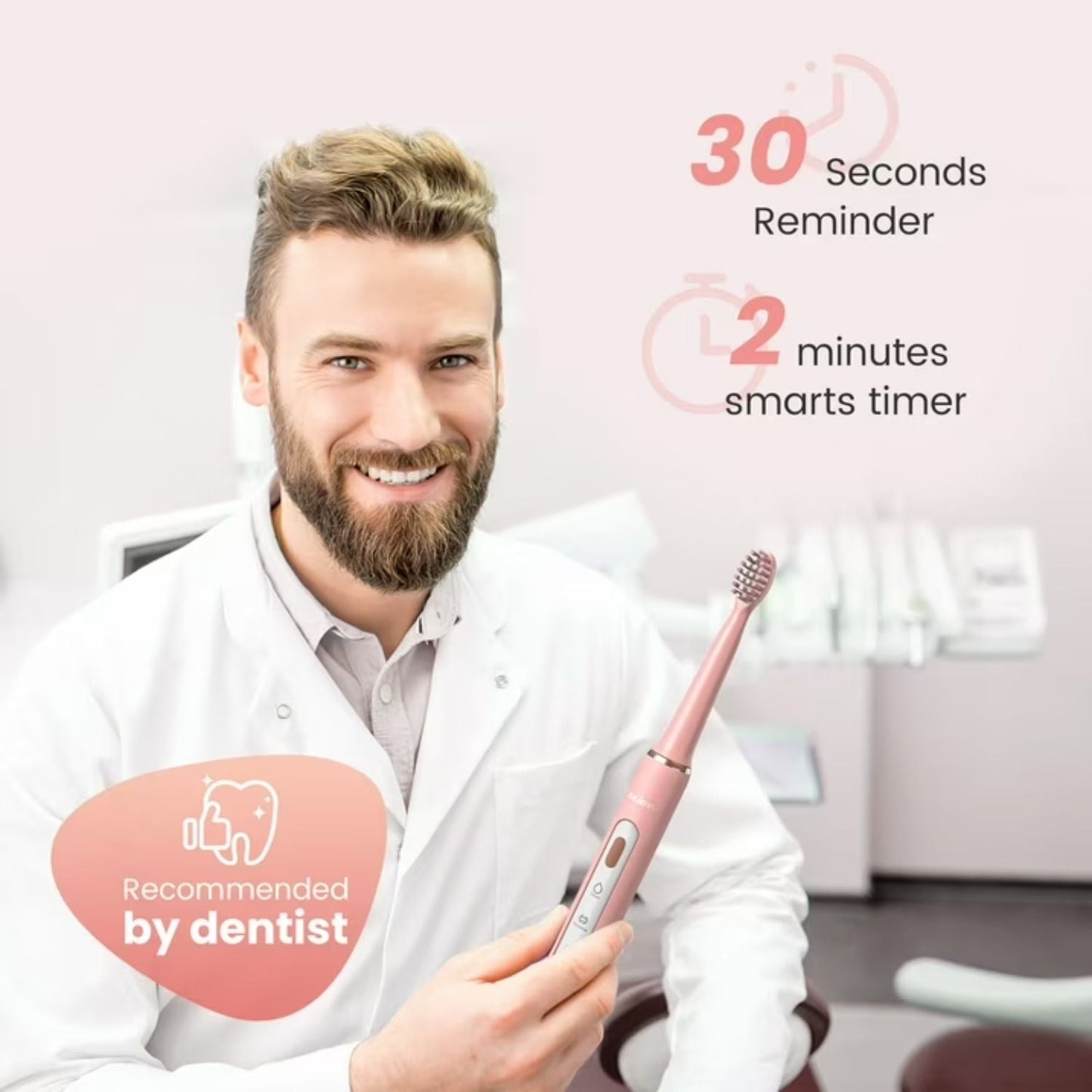 Sejoy TB8132A-CE Rózsaszín Szonikus Elektromos Fogkefe - USB Töltéssel, 3 Tisztítási Móddal