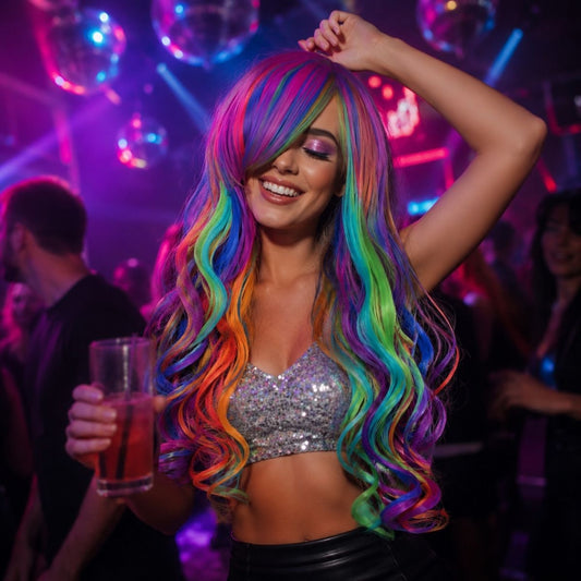 Szivárvány Paróka Nőknek - Hosszú, Göndör Cosplay és Party Paróka, Hőálló Szintetikus Haj
