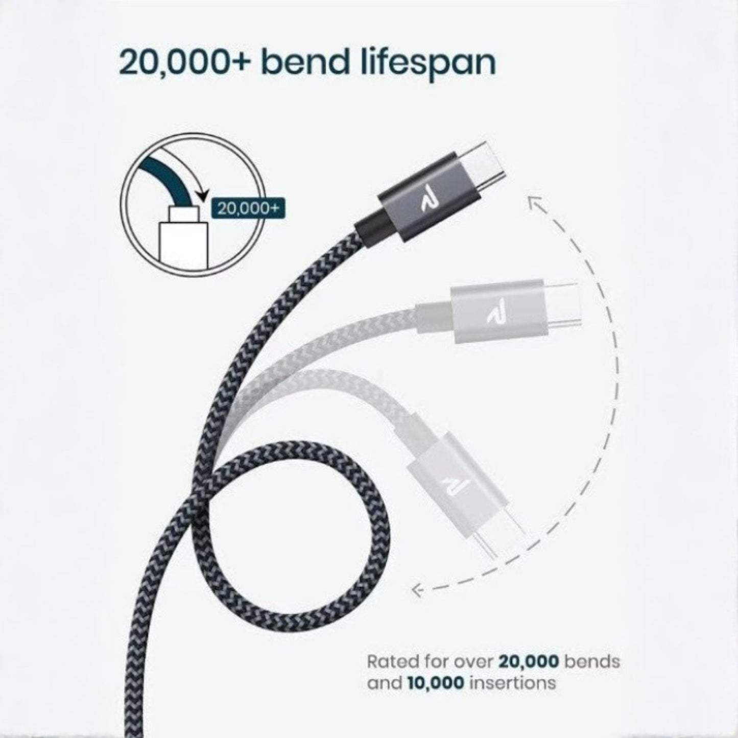 Rampow USB-C Fonott Adatkábel 2m Szürke - Gyorstöltés és Adatátvitel