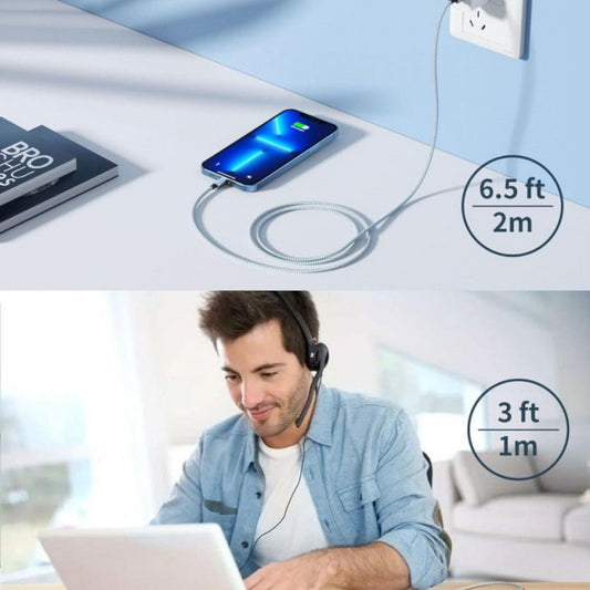 iPhone Töltőkábel 4 db - 1 m, Fonott Nylon, Fehér-Szürke, Lightning Kábel Szett