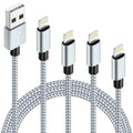 iPhone Töltőkábel 4 db - 1 m, Fonott Nylon, Fehér-Szürke, Lightning Kábel Szett