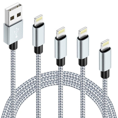 iPhone Töltőkábel 4 db - 1 m, Fonott Nylon, Fehér-Szürke, Lightning Kábel Szett