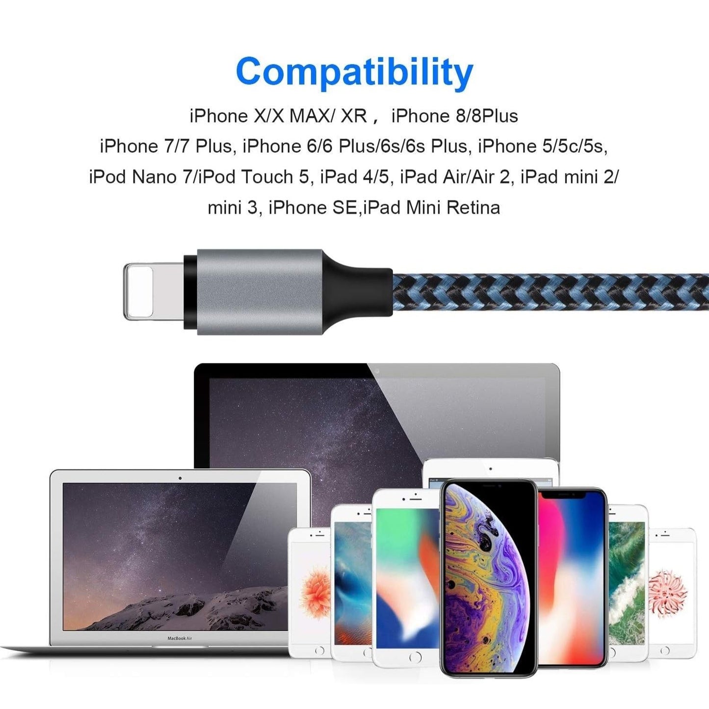 Apple MFi Tanúsítvánnyal Rendelkező iPhone Töltő - Fehér Lightning Kábel Szett (1 m, 3×2 m, 3 m) Gyorstöltéssel