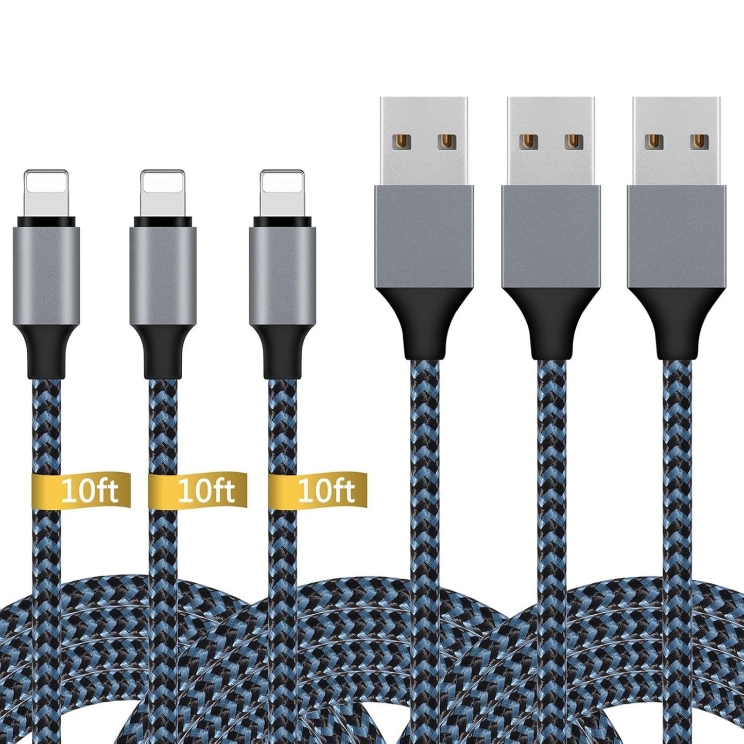 Apple MFi Tanúsítvánnyal Rendelkező iPhone Töltő - Fehér Lightning Kábel Szett (1 m, 3×2 m, 3 m) Gyorstöltéssel