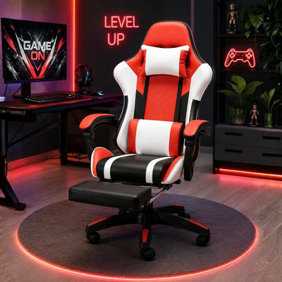 OFCASA Ergonomikus Gamer Szék Lábtartóval - Narancssárga-Fehér Gaming Szék