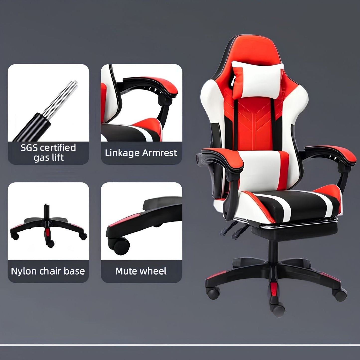 OFCASA Ergonomikus Gamer Szék Lábtartóval - Narancssárga-Fehér Gaming Szék