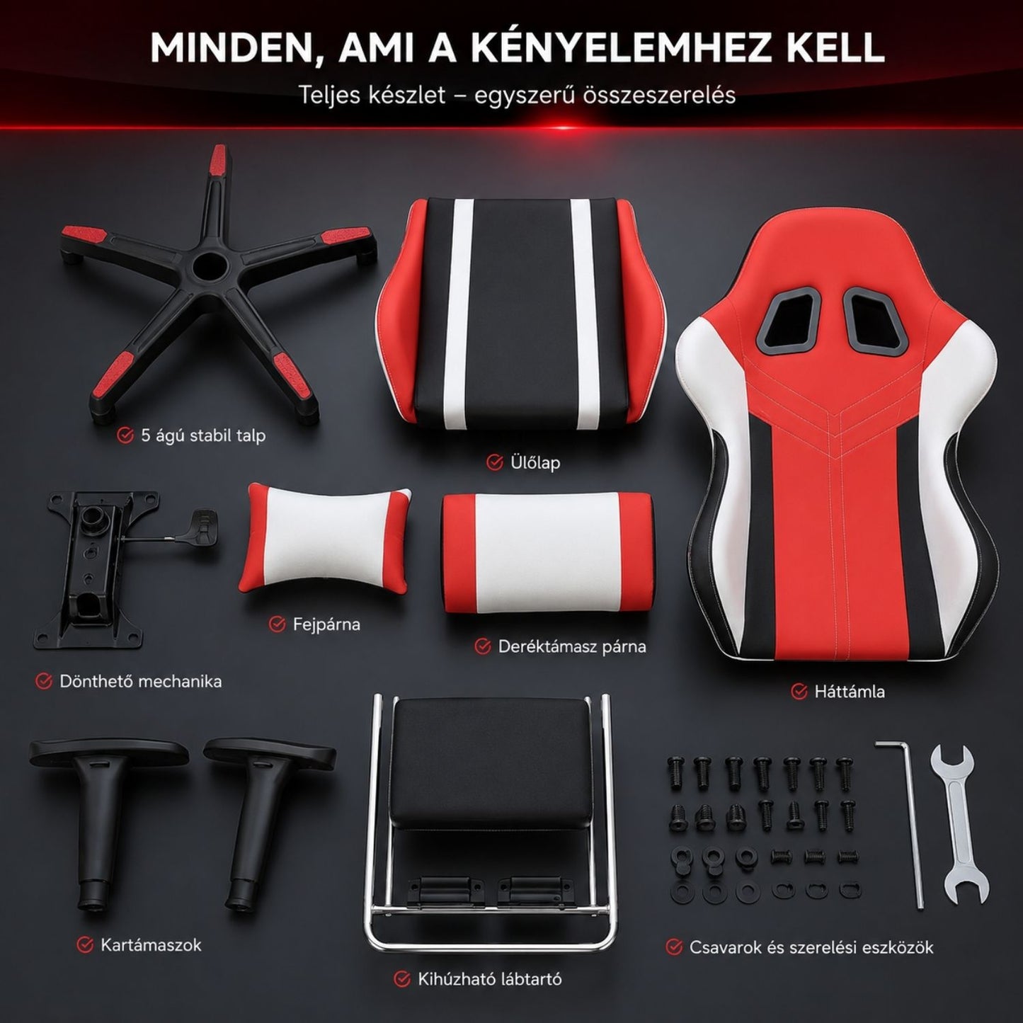 OFCASA Ergonomikus Gamer Szék Lábtartóval - Narancssárga-Fehér Gaming Szék