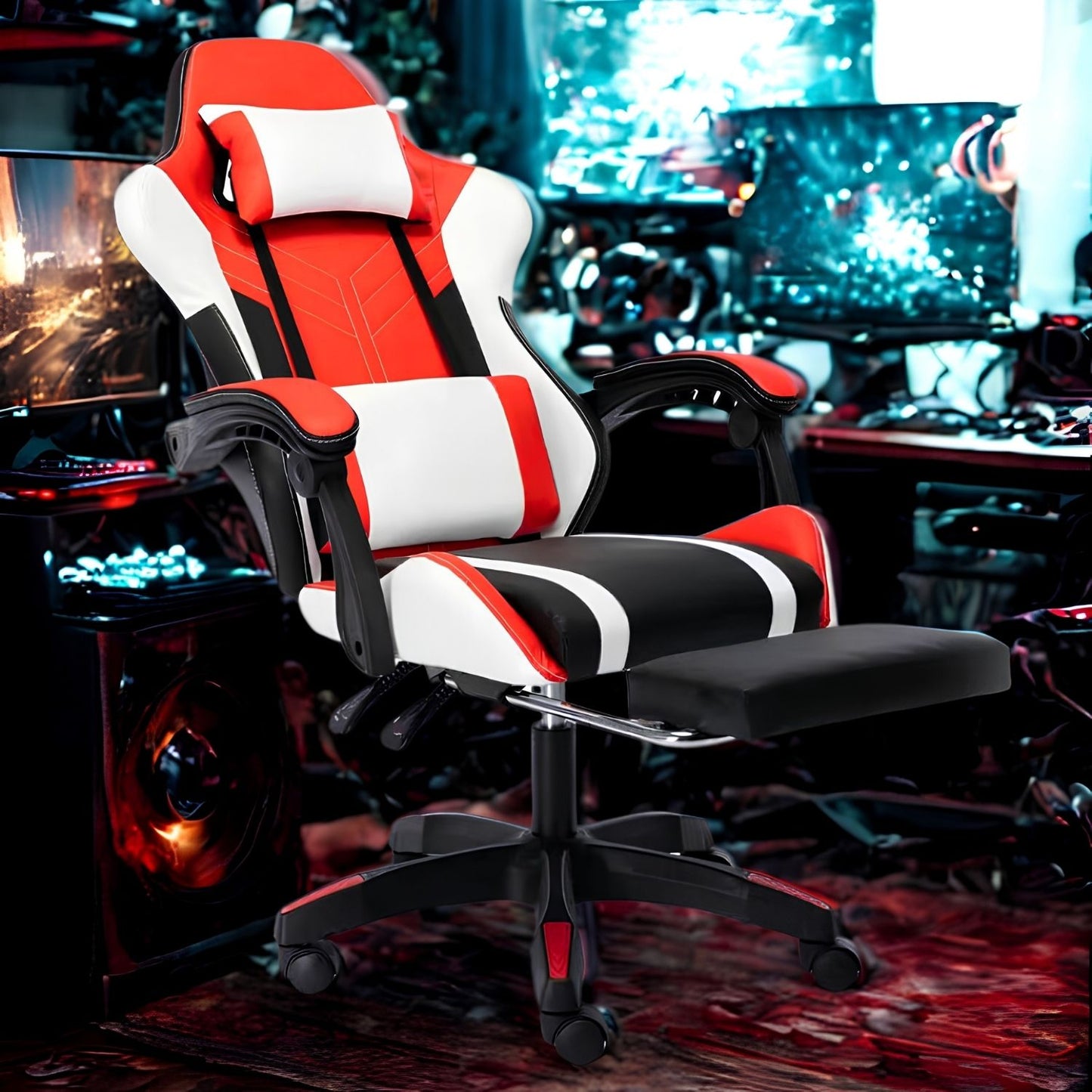 OFCASA Ergonomikus Gamer Szék Lábtartóval - Narancssárga-Fehér Gaming Szék
