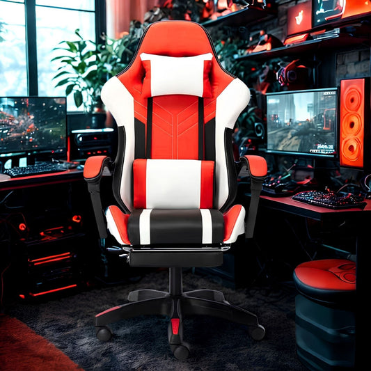 OFCASA Ergonomikus Gamer Szék Lábtartóval - Narancssárga-Fehér Gaming Szék