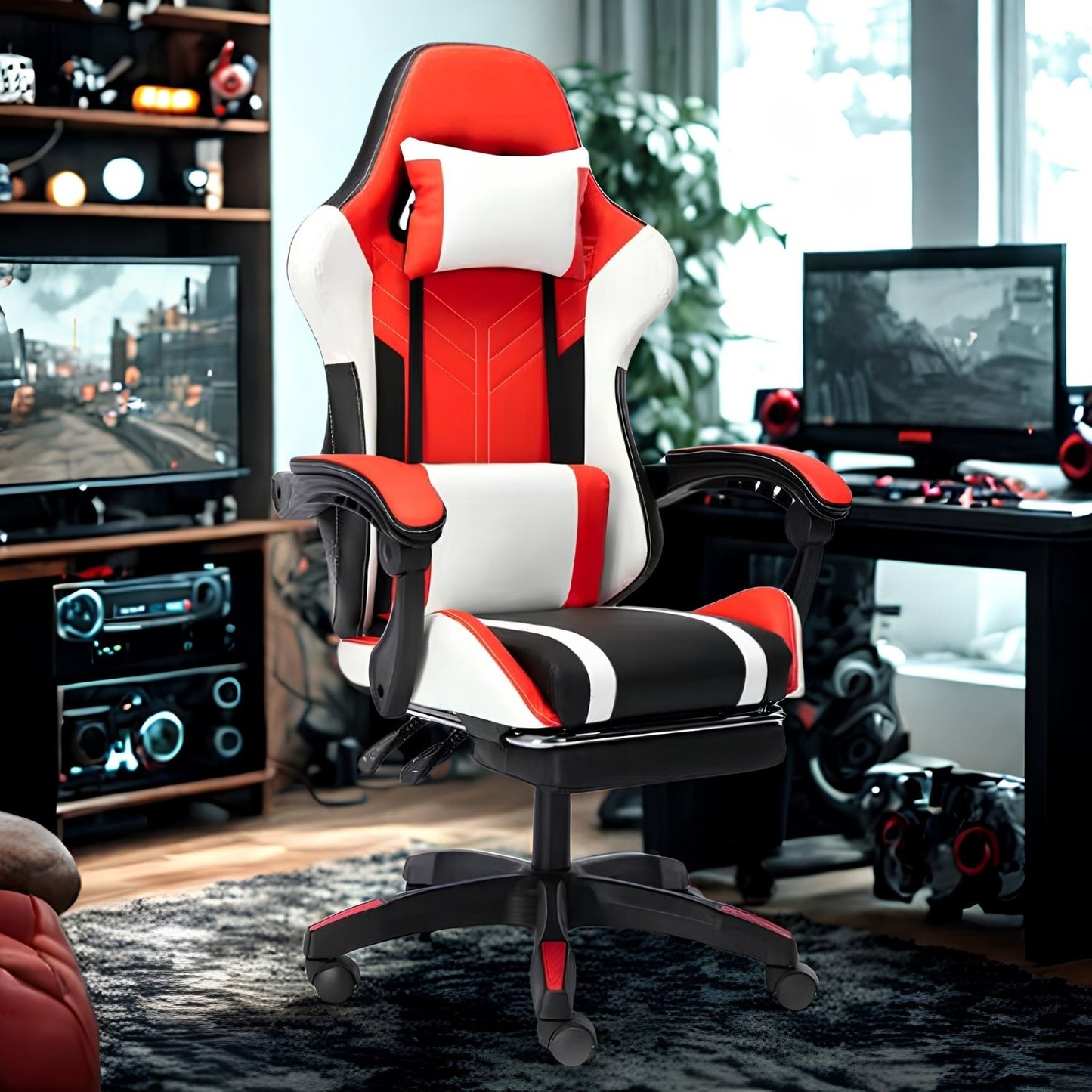 OFCASA Ergonomikus Gamer Szék Lábtartóval - Narancssárga-Fehér Gaming Szék