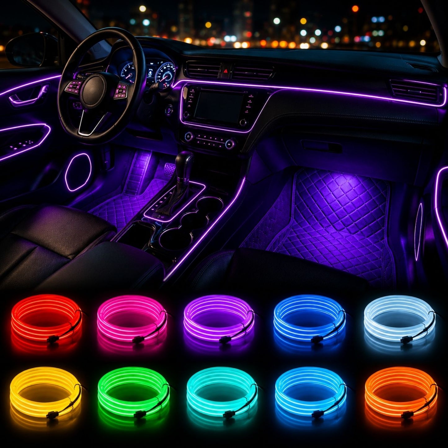 OneLED Autós LED Szál, Vágható LED Fény, USB Töltésű 2m