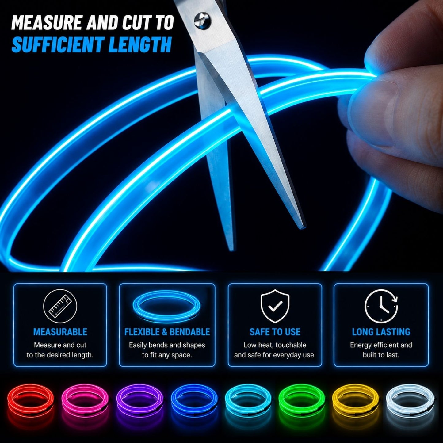 OneLED Autós LED szál, vágható LED fény, USB töltővel