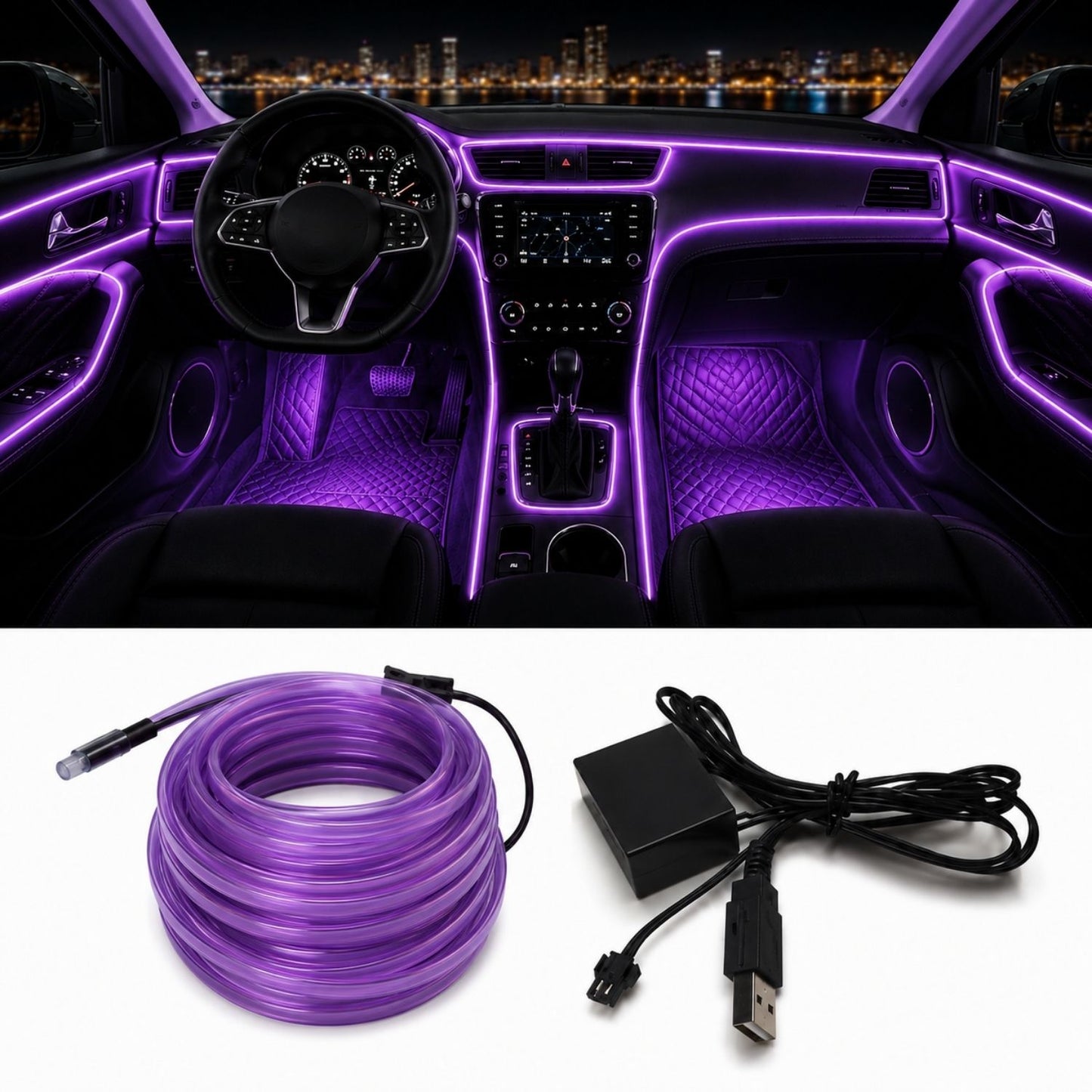 OneLED Autós LED szál, vágható LED fény, USB töltővel