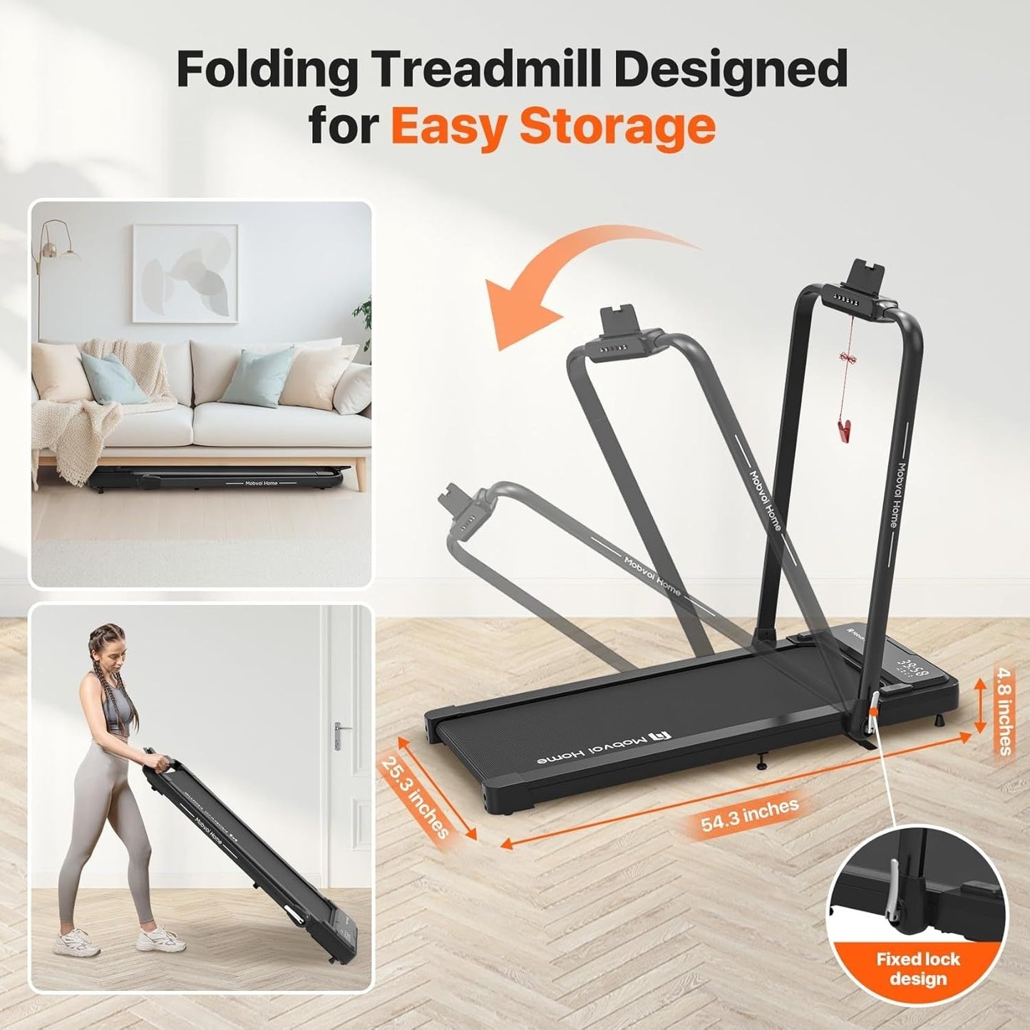 Mobvoi Home T4225 2 az 1-ben Összecsukható Sétáló- és Futópad (12 km/h) – Bluetooth Hangszóróval, AI Edzéstámogatással és Manuális Dőlésszöggel