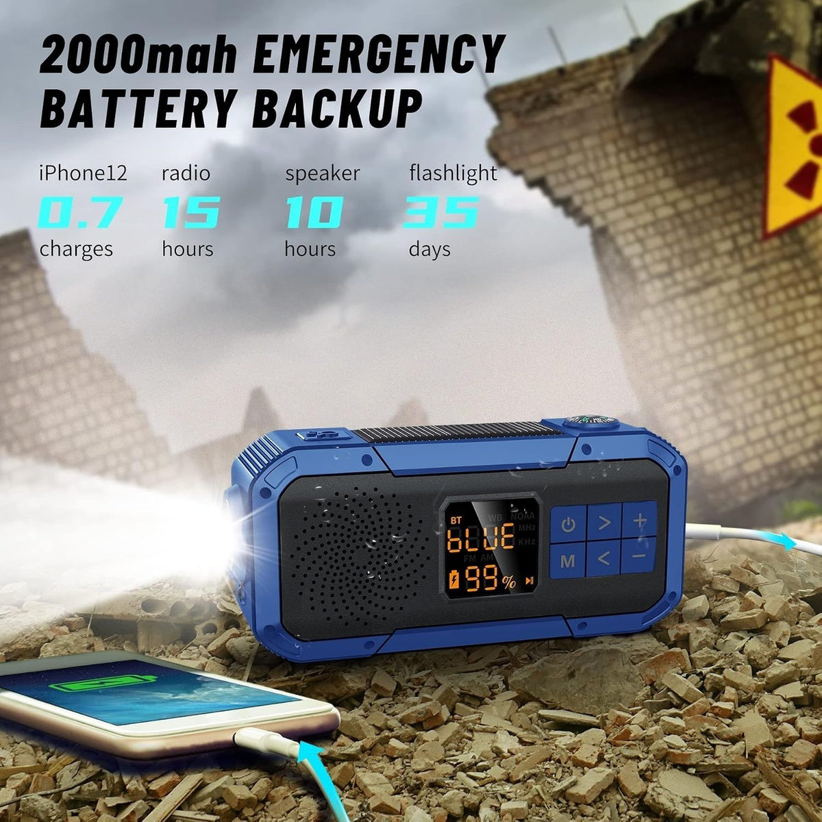 Multifunkciós Hordozható Rádió - Bluetooth, Powerbank, Napelemes, Vészlámpa