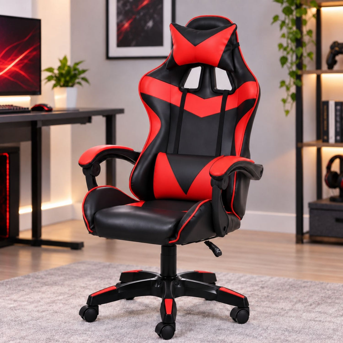 Insma irodai gamer szék karfa és ülőlap közelebbről, gamer setup előtt