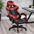 Insma Ergonomikus Gamer Szék, Fekete-Piros – Irodai Forgószék Fejtámlával és Deréktámasszal, PVC Bőr