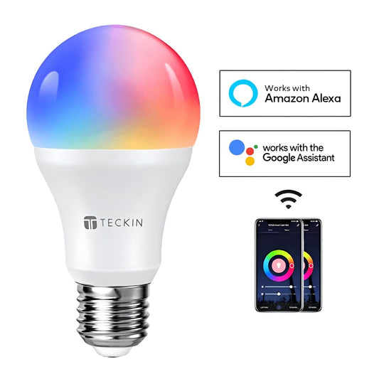 Teckin SB50 Wi-Fi izzó E27 foglalattal, Alexa és Google Assistant hangvezérlés jelölve