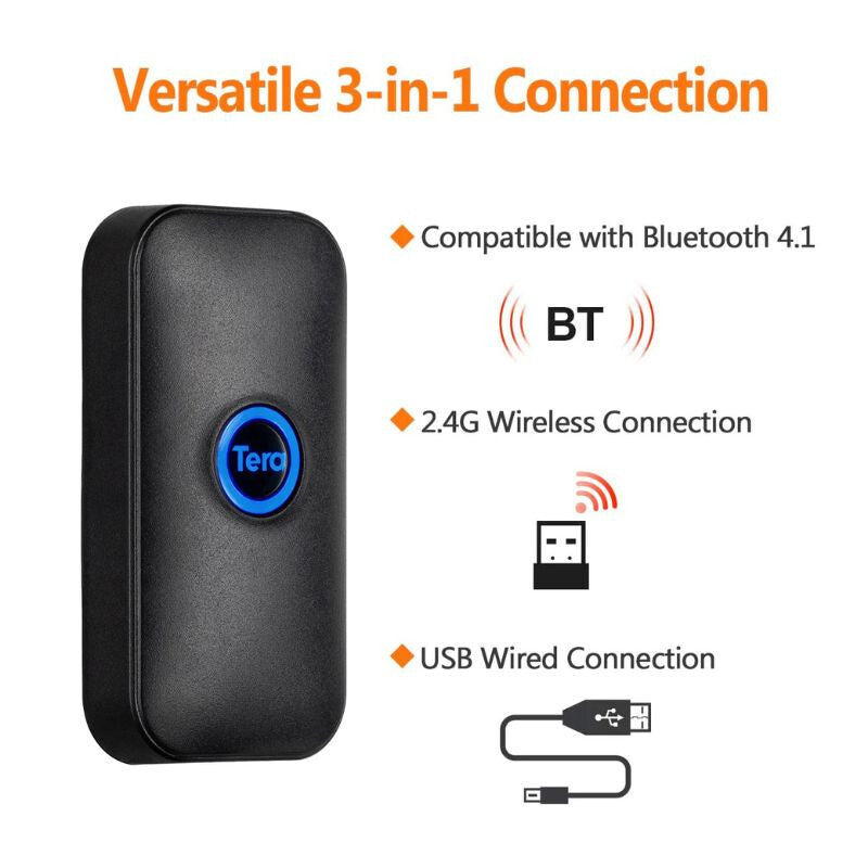 Tera 5200C Lézeres 1D Hordozható Vonalkódolvasó - Bluetooth, Vezeték Nélküli és USB Kapcsolattal - Maxihome