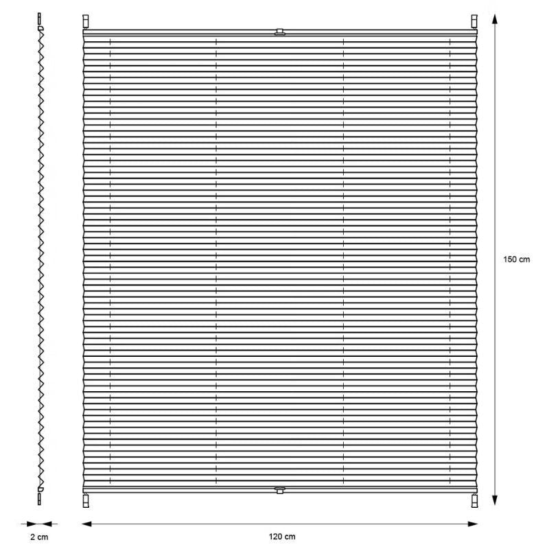 ECD Germany Klemmfix pliszé roló 120x150 cm méretezett műszaki rajza