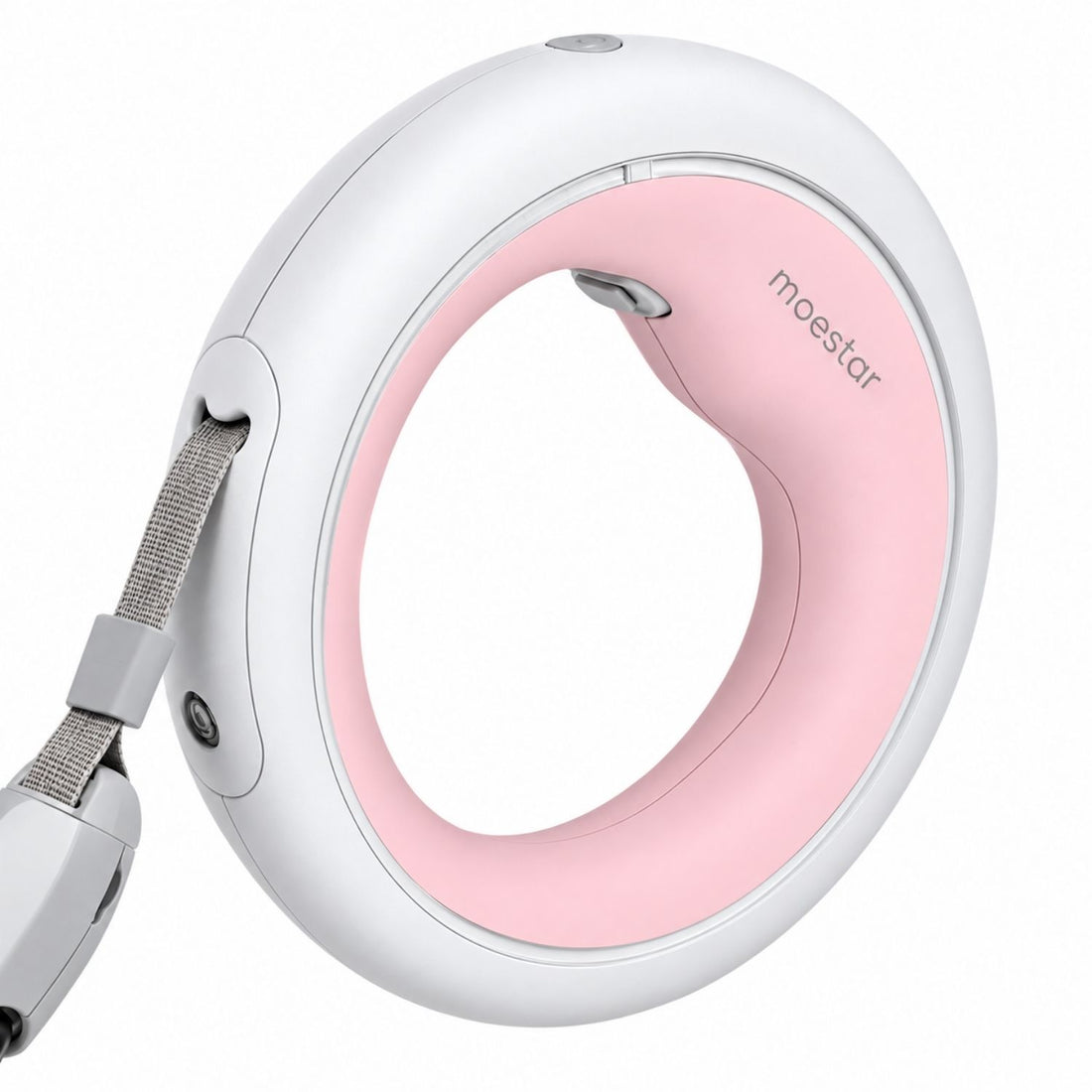 Moestar 2 Plus visszahúzható póráz rózsaszín-fehér színben, ergonomikus kerek markolat