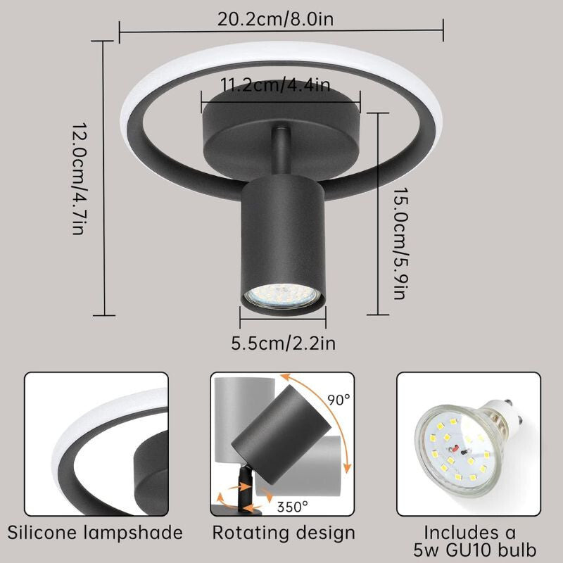 Ketom LED Fali Forgatható Lámpa 4000K 17W - Fekete - Maxihome
