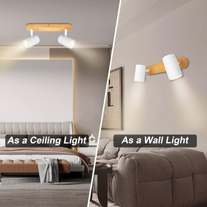 Kambo 2 Égős Forgatható LED Mennyezeti Spotlámpa (Fehér És Fa) - Maxihome