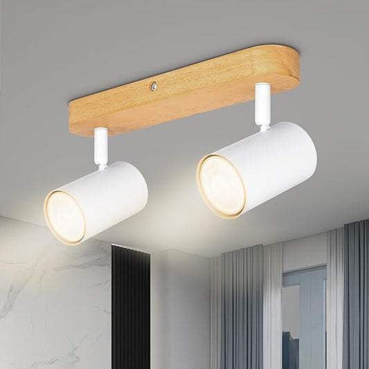 Kambo 2 Égős Forgatható LED Mennyezeti Spotlámpa (Fehér És Fa) - Maxihome