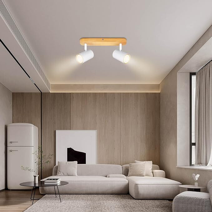Kambo 2 Égős Forgatható LED Mennyezeti Spotlámpa (Fehér És Fa) - Maxihome