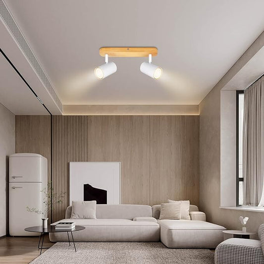 Kambo 2 Égős Forgatható LED Mennyezeti Spotlámpa (Fehér És Fa) - Maxihome