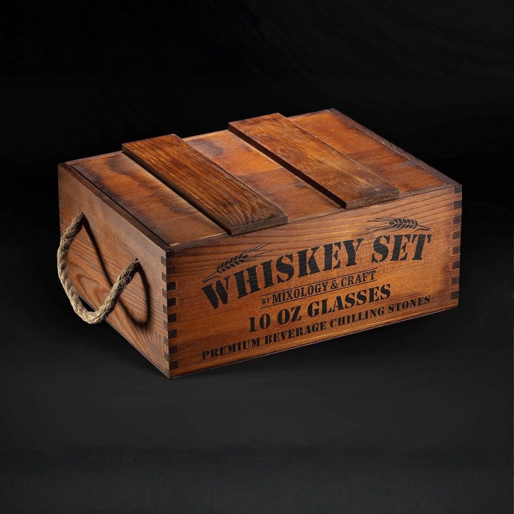 Prémium Whisky Szett 15 Részes - Kristály Poharakkal, Whisky Kövekkel és Bár Kiegészítőkkel
