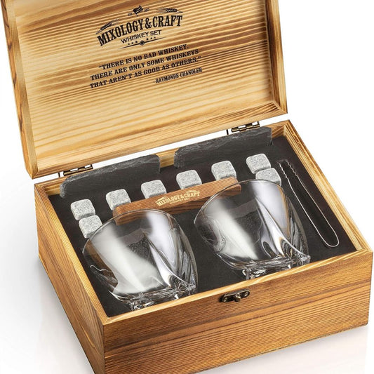 Prémium Whisky Szett 15 Részes - Kristály Poharakkal, Whisky Kövekkel és Bár Kiegészítőkkel