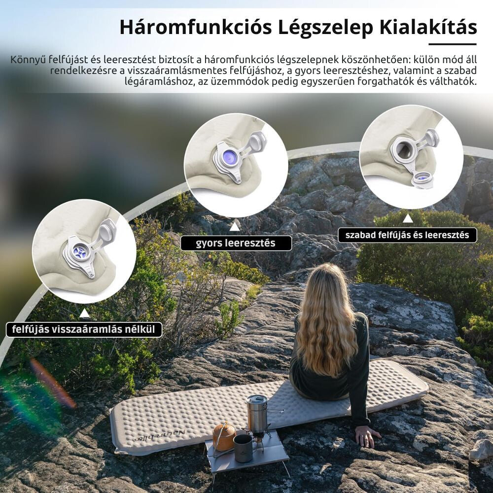 Naturehike Könnyen Felfújható Kempingmatrac – 3,5 cm Vastag, Ultrakönnyű (490 g), Téglalap Forma, Világosszürke