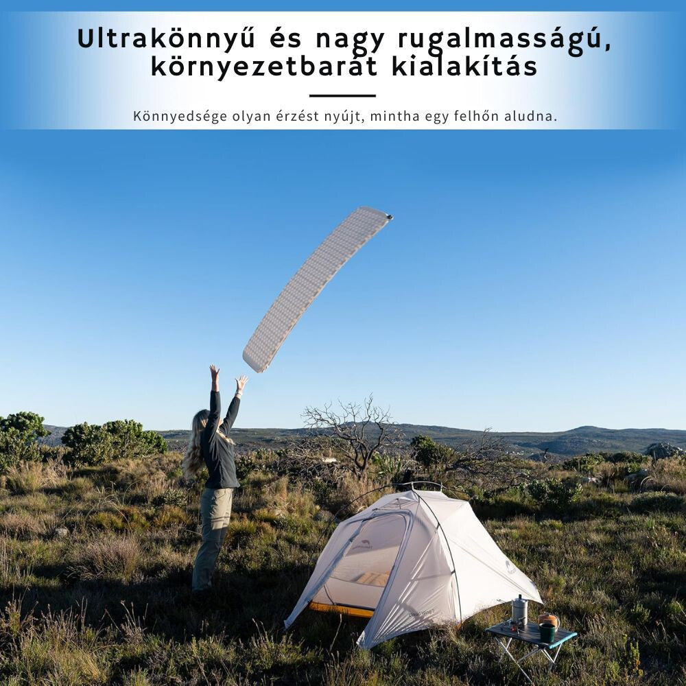 Naturehike Könnyen Felfújható Kempingmatrac – 3,5 cm Vastag, Ultrakönnyű (490 g), Téglalap Forma, Világosszürke