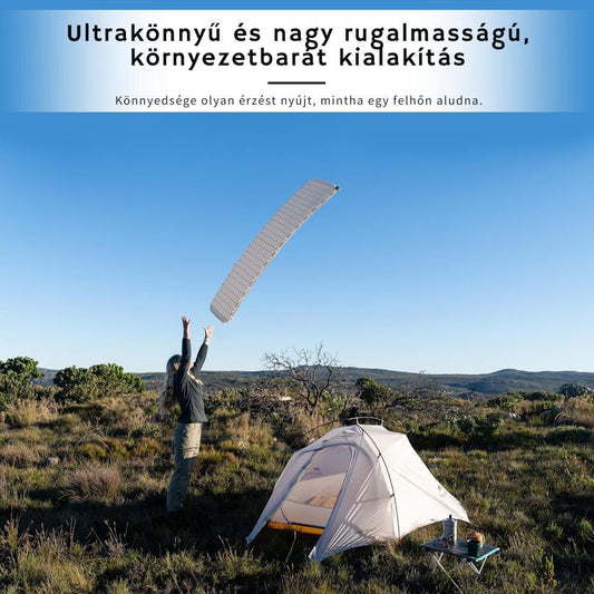 Naturehike Könnyen Felfújható Kempingmatrac – 3,5 cm Vastag, Ultrakönnyű (490 g), Téglalap Forma, Világosszürke