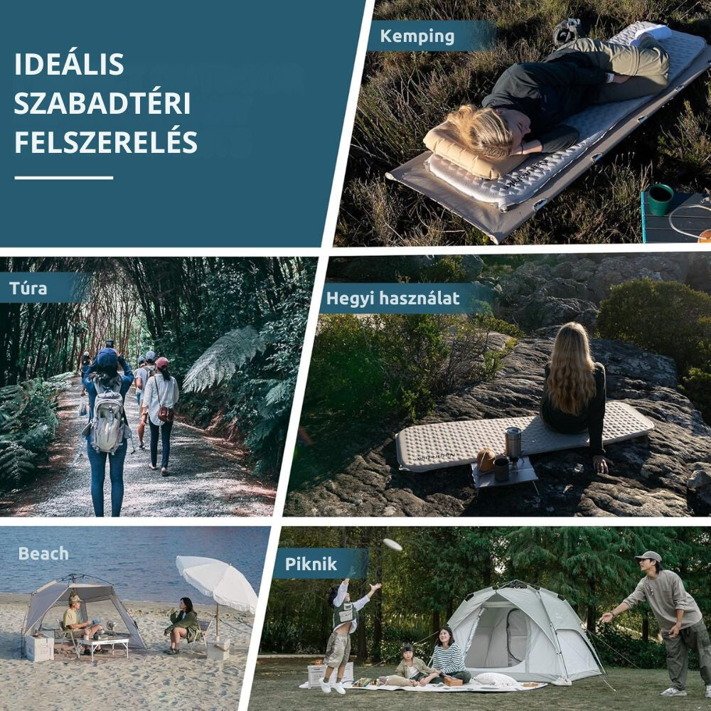 Naturehike Könnyen Felfújható Kempingmatrac – 3,5 cm Vastag, Ultrakönnyű (490 g), Téglalap Forma, Világosszürke