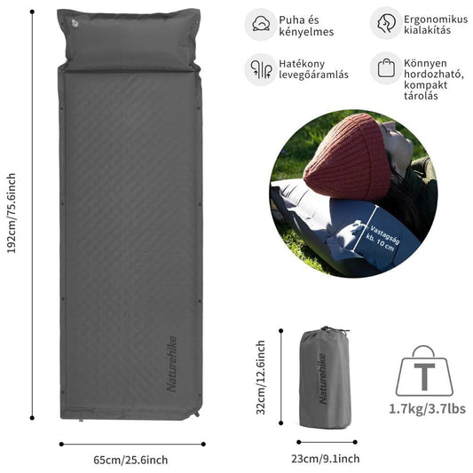 Naturehike Könnyen Felfújható Kempingmatrac Beépített Párnával – 6 cm Vastag, Összekapcsolható