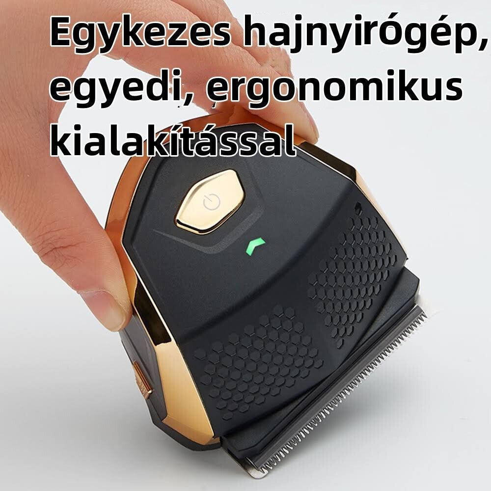 Meigou egykezes hajvágó gép kézben tartva, ergonomikus fekete-arany ház
