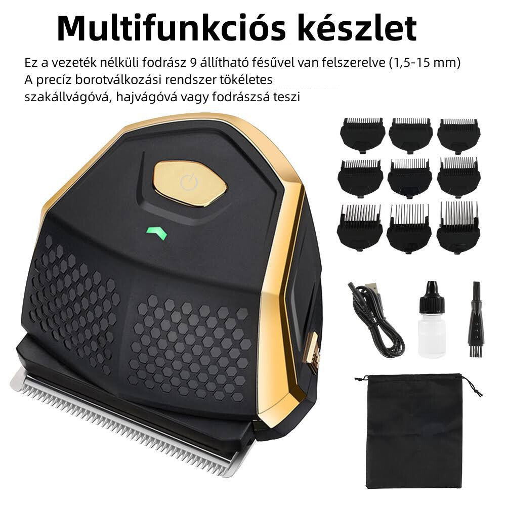 Meigou multifunkciós hajvágó készlet: gép, 9 vezetőfésű, kábel, olaj, kefe, tasak