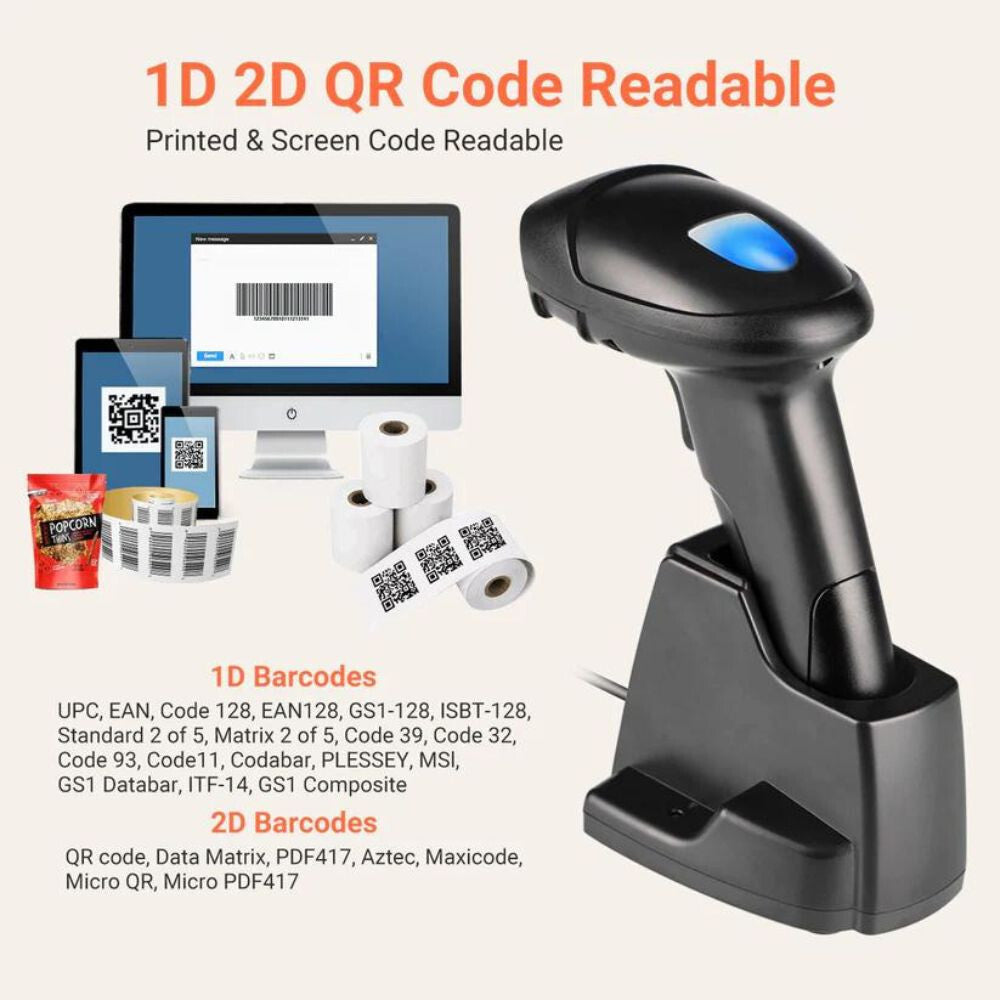 Tera D6100 Vezeték Nélküli 2D Vonalkódolvasó Töltőállvánnyal – Fekete, Gyors és Precíz QR és 1D/2D Kódolvasás - Maxihome