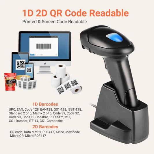Tera D6100 Vezeték Nélküli 2D Vonalkódolvasó Töltőállvánnyal – Fekete, Gyors és Precíz QR és 1D/2D Kódolvasás - Maxihome