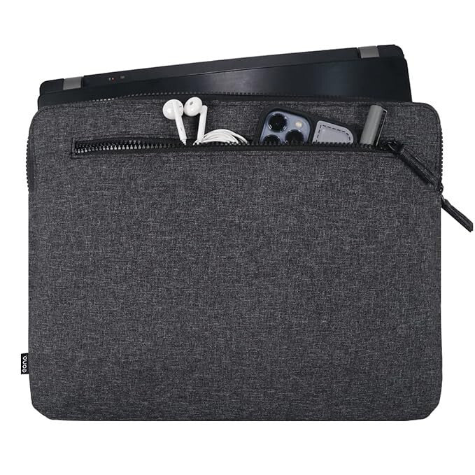 Eono laptoptáska nyitott első zsebbel, fülhallgatóval és telefonnal